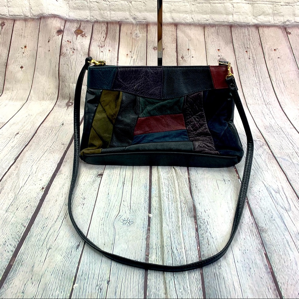 Vintage Leather Patchwork Design Crossbody Purse - image 1